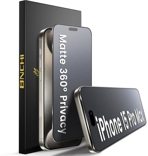 BNCHI 2 Stück für iPhone 15 Pro Max 360° Matt Privacy Schutzfolie für Panzerglas Sichtschutz, 4 Way Blickschutz Panzer Folie Glas, Anti-Fingerabdruck, Blendschutz, 9H Matte Screen Protector