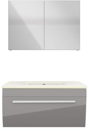 AcquaVapore by Sandra Jentho Badmöbel Set Gently 3 V1 Weiß/Grau MDF Waschtisch 80cm ohne LED-Beleuchtung