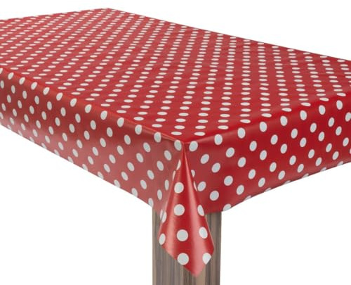 laro Wachstuchtischdecke Retro Punkte Rot Weiß Eckig | PVC, Abwischbar, Meterware, Wasserabweisend, Für Küche, Balkon & Garten