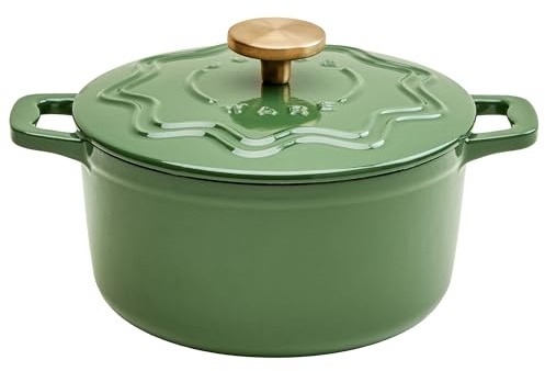 Judgeware Enamelled Cast Iron Dutch Oven, Casserole Dish with Lid (Green) | Cookware pot for bread baking, stews & braising. PFAS-free, dishwasher safe, oven safe to 240°C. All hob types.