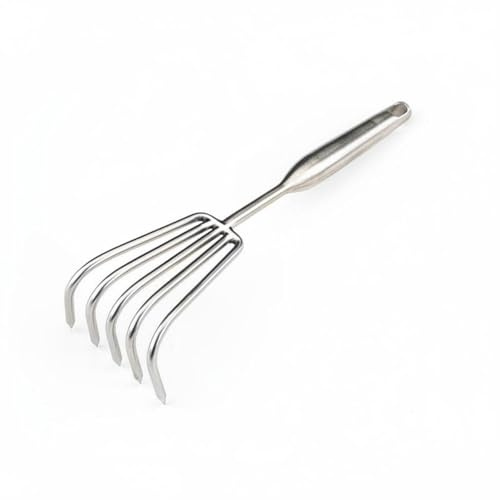 SZLIFE Rastrello in Acciaio con Denti Rinforzati Manico Ergonomico Struttura in Acciaio Inox Resistente Adatto per Raccolta Vongole Attività da Giardino Agricoltura Spiaggia , Rinforzato 5-Denti