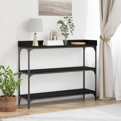 Generico Tavolo Consolle Industriale Rovere Nero 100x30x80 cm, Console in Legno Ingegnerizzato e Ferro con Scaffale, Piedini Regolabili, per Soggiorno Ingresso Corridoio