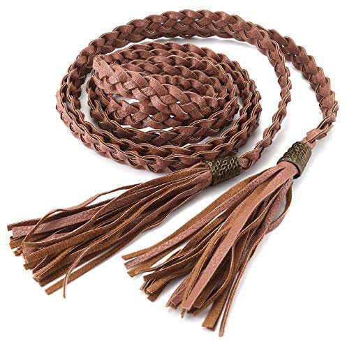 CHIC DIARY Damen Vintage Schmaler Gürtel schnalle Flechtgürtel Geflochten Taillengürtel Hüftgürtel Kleidgürtel waist Belt Multifarbe, Quaste-Braun, Einheitsgröße