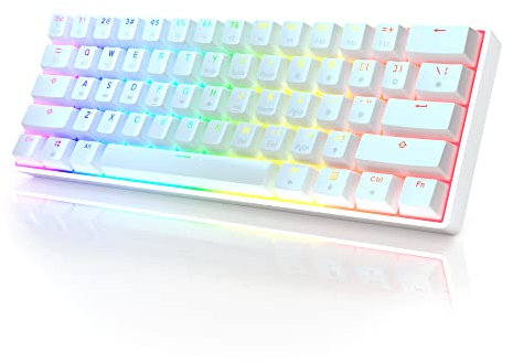 HK Gaming Tastiera da Gaming Meccanica GK61 | Retroilluminazione RGB, 61 Tasti, USB-C, Interruttori Ottici Gateron Sostituibili, N-Key Rollover, Compatibile con Mac e Windows - Bianco
