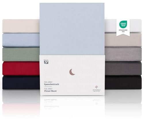Blumtal® Premium Spannbettlaken 200x220 Boxspringbett Jersey 2er Set - Oeko-TEX zertifiziertes Bettlaken 200x220 Boxspringbett Baumwolle 100% - Spannbettlaken Boxspringbett 200x220 in Hellblau