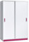 Furniture24 Schwebetürenschrank TRAFIKO 14, Kleiderschrank, Schrank mit 3 Einlegeböden und Kleiderstange (Weiß/Rosa)