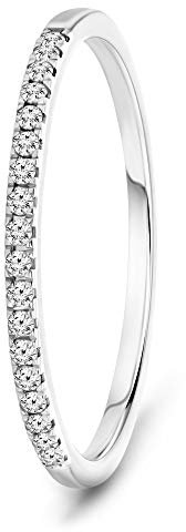 MIORE Anello Veretta Donna, Vero Oro Bianco 9KT 375 Diamanti Naturali Ct. 0,08. Vera Eternity di brillanti, Fede anallergica.