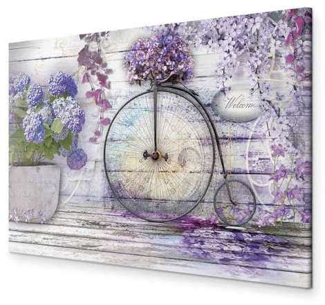 murando - Wandbilder XXL Blumen 120x80 cm 1 tlg - Wand Deko Vlies Leinwand Bilder Groß Wanddeko Wohnzimmer Schlafzimmer Kunstdrucke - Retro Holzoptik Hortensien Fahhrad b-C-0653-b-a