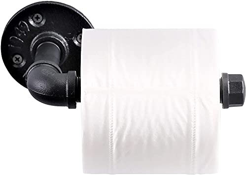 Industrial Style Toilet Paper Holder Vintage Metal Iron Pipe Wall Mounted Towel Rack Roll Holder for Bathroom Kitchen Bedroom,Rust Free,Matte Black