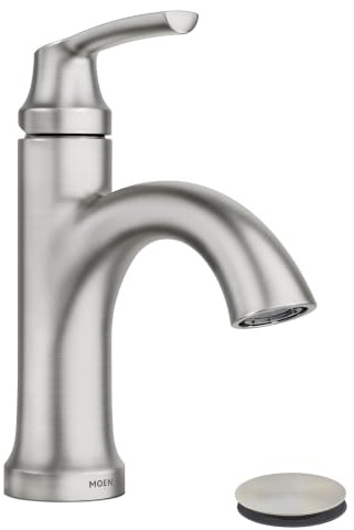 Moen Wellton Spot Resist Brushed Nickel One Hole Single-Handle Bathroom Faucet with Optional Deck Plate and Drain Assembly, 84980SRN