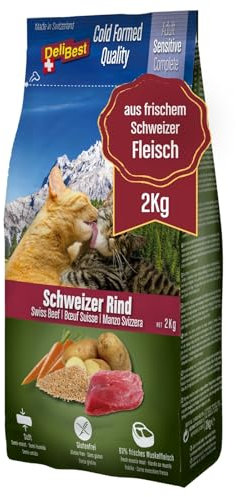 DeliBest Adult Sensitive Complete Cat Rind I halbfeuchtes Futter für Katzen Adult I aus 100% Schweizer Rindfleisch I getreidefrei & ohne andere Zusätze I Katzenfutter halbfeucht I 2 kg