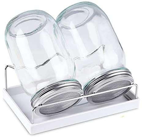 Sprouting Jar Kit-2 Wide Mouth Quart Mason Jars with 316 Stainless Steel Screen Sprout Lids, Drip Tray, Stand | Seed Sprouter Set for Growing Broccoli, Alfalfa, Mung Bean