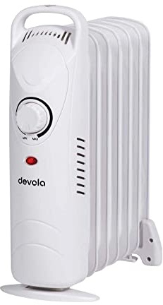 Devola Platinum 2500W 11 Fin Oil Filled Radiator, Quiet Electric Heater, Digital Thermostat, ECO Mode, 24H Timer, Child Lock, Overheat & Tip-Over Protection, Portable, Free Standing, Black (Mini)