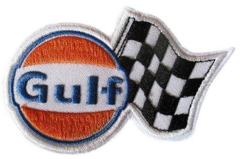 hotrodspirit - Aufnäher zum Aufbügeln, Motiv: Gulf, 10,5 x 6 cm, Öl