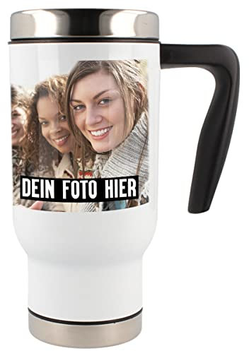 Mugvilla Thermobecher Edelstahl 0,4 Liter - Bedrucken und Personalisieren mit Foto - praktischer Handgriff