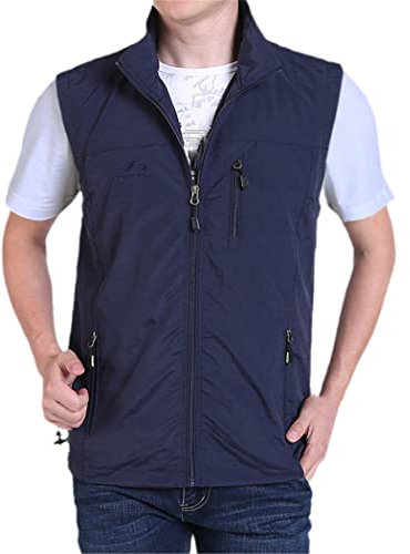 LAIYUTING Dünner lässiger Herren-Wasitcoat, Weste mit vielen Taschen, Sommer-Reißverschluss, normale Weste, dunkelblau,3XL