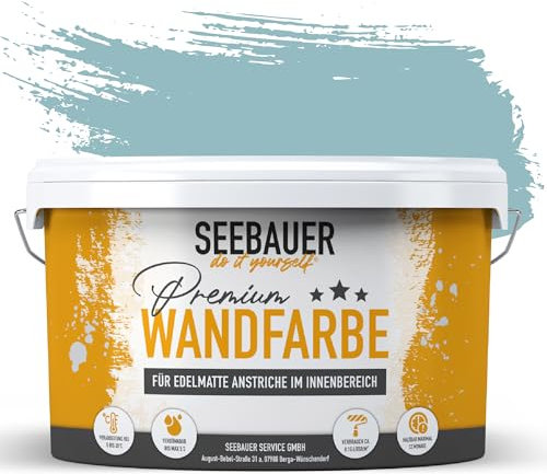 SEEBAUER diy Wandfarbe Türkis 10L für Innen (No. 781 Tourqoise Dream) Edelmatte Innenfarbe Blau Grün - Grüntöne sehr hohe Deckkraft - Matt, Abwaschbar und Tropffrei