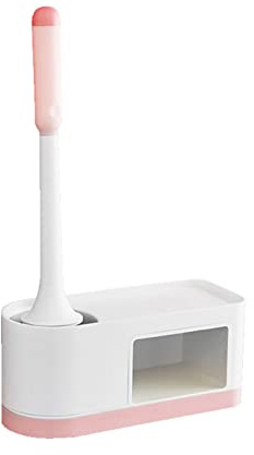Multifunction Toilet Brush and Holder Punch-Free Silicone Wall Hanging Toilet Brush for Household with Long Handle and Storage Holder for Cleaning (Color : Pink)