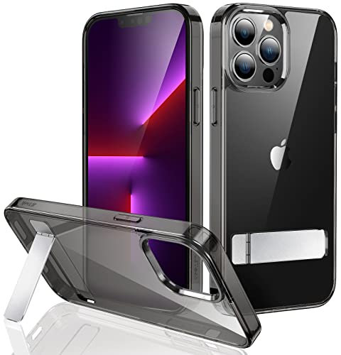JETech Ständer Hülle für iPhone 13 Pro Max, 6,7 Zoll, Unterstützung Kabelloses Laden, Dünne Stoßfeste Stoßstange Handyhülle, 3-Wege-Metallständer (Schwarz)