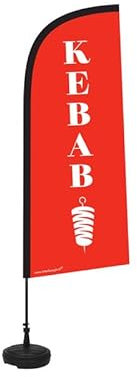 Flagge KEBAB mit den Maßen 225 x 85 cm, mit Kunststoffsockel und Mast