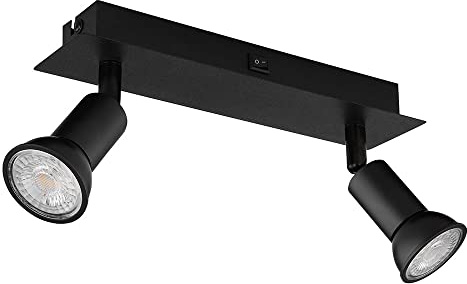 Deckenstrahler Deckenlampe schwarz Deckenspots 2 Flammig Wohnzimmerleuchte mit verstellbaren Spots, Metall, 2x GU10 Fassung, LxBxH 25x6x9 cm