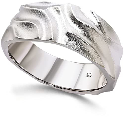 Premium Silberring für Herren Damen Gehämmert Bandring aus 925 Sterling Silber Breit Massiver Ring, Ringgröße 56-60 (60)