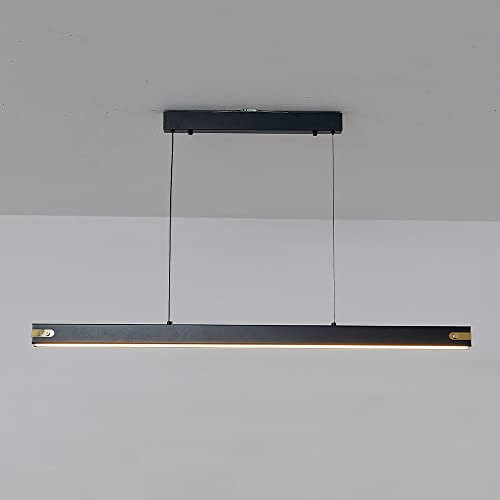Jadssox Minimalistische lineare Pendelleuchte Deckenleuchte Schwarzer Streifen Kronleuchter LED Kücheninsel Lichtleiste, 3000 K warmweiße Hängelampe für Esszimmer Schlafzimmer Billardtisch