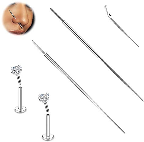 BodyAce G23 Titan Gewindefreier Piercing Taper Insertion Pin, 1.0/1.2/1.6mm Lippen Ear Stretching Kit, Ohrringe Nasen Body Piercing Assistant Tool Navel/Nipple/Eyebrow [18G(1.0mm)]