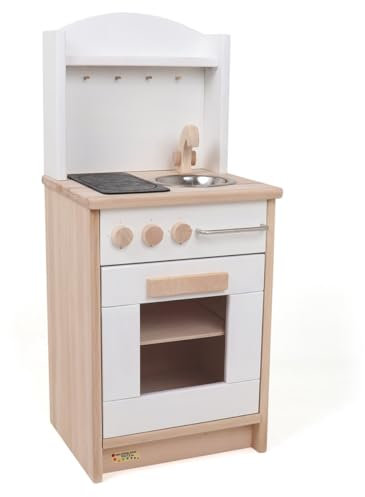 Holzspielzeug Peitz | Kinder-Spielküche Däumelinchen | weiß-Natur mit speichelechter Farbe | Holzküche | Herd | Spüle | Backofen