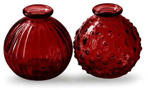 itsisa Glasvase Jive, Vase rot, H: 8,5 cm (2er Set) - kleine Vasen, Blumenvase, Tischdekoration, Deko Hochzeit