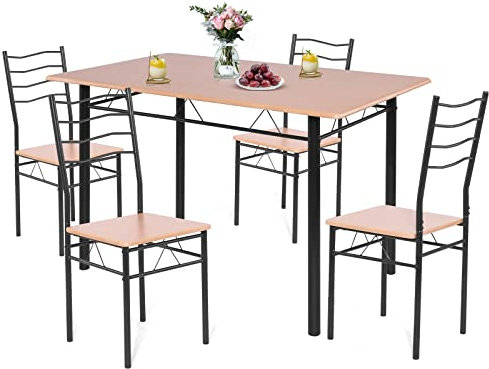 GOPLUS 5-teilige Essgruppe, Esszimmertisch platzspar mit 4 Stühlen in Thekenhöhe, Küchenmöbel-Set mit hoher Rückenlehne & Rutschfesten Polstern, für Esszimmer Küche (Schwarz)