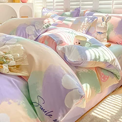 Lila Blume Bettbezug-Set Bettwäsche-Set Aus Baumwollstoff Bettlaken X 1 + Bettbezug X 1 + Kissenbezug X 2 Queen-Size-4-teilig for Teenager Jungen Mädchen (Color : Blau, S : 1.5m)