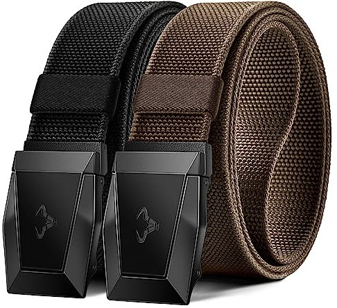 KEMISANT Taktischer Gürtel 2er, Gürtel Herren Arbeitsgürtel Militär Wandern 38mm,Schnellverschluss Metallschnalle(Schwarz/Hellbraun-105cm/30-34 taille verstellbar)