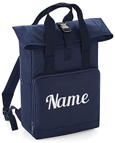 Rucksack mit Name bestickt Rolltop für Kinder und Erwachsene Dunkelblau M