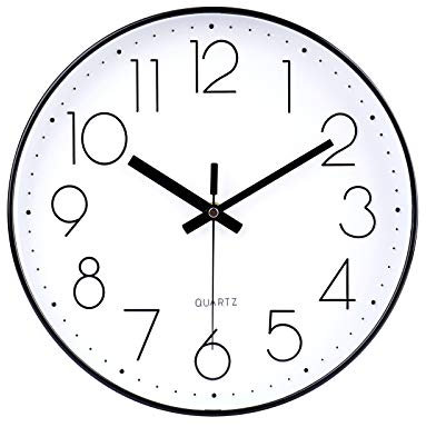 jomparis 8 Inch Modern Wall Clock Silent Non Ticking Battery Operated Quartz Decorative Round Wall Clock for Office Kitchen Home Living Room Bedroom School(Black)