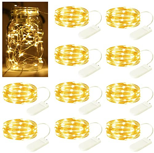 HeaHap 10 Stück Feen-Lichterkette 2 Meter Kupferdraht batteriebetriebene Lichterketten, 20 LED-Perlen wasserdicht für die Herstellung von Glaslichtern DIY verschiedene