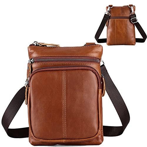 Leder Handy Umhängetasche zum Umhängen Herren Braun, Leder Handy Schulter Holster Kleine Satchel Seitentasche Handtasche Geldbörse Umhängetaschen Handytasche mit Schulterriemen Handy Messenger Bags