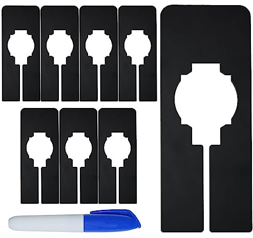 8 rechteckige schwarze Kunststoff-Kleiderschrank-Trennwände mit einem Bonusmarker, beschreibbar und wiederverwendbar zur Sortierung von Kleidungsgröße, Farbe, Marke, Neuankömmlingen, Größe 5cm x 14cm