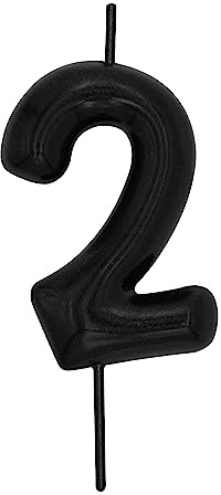 DERVENTA Black Number 2 Candle 2.36 Inch Party Cake Decoration | Made of premium wax smoke-free & anti-deformation ideal cake topper for birthdays anniversaries & brunch desserts