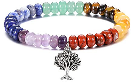 Jovivi Bracelet 7 Chakra Reiki Femme Pierre Naturelle Perles Forme Boulier Bracelet Arbre de Vie Pendentif Réglable Tibetain Bouddhiste Bijoux Perles d'Energie Bracelet
