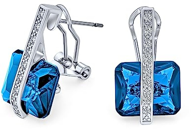 Art Déco Stil Quadratische Simulierte Edelstein Zirkonia AAA Rechteckiger Smaragdschliff CZ Tropfen Ohrringe Für Frauen Versilbert Omega Verschluss Geburtssteinfarben