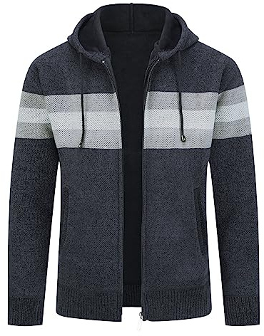 YOUTHUP Mens Cardigans Fleece Lined Winter Jackets Zip Up Jumpers with Hood | Polyester fabric,Winter hooded cardigan,Zipped jumper,Warm fleece lining,Perfect for home wear & daily commute