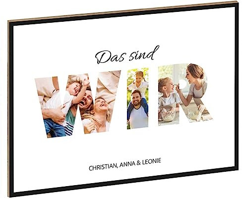GRAVURZEILE Holzschild mit Foto - Familie Design - Personalisiert mit Namen und eigenen Fotos - Personalisiertes Foto Geschenk zum selbst gestalten für Sie & Ihn - DIN A4 Format - Farbe: Wir