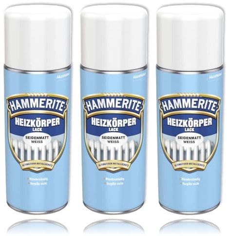 3x Hammerite Spray Heizkörperlack Rostschutz Heizung WEISS SEIDENMATT 400 ml