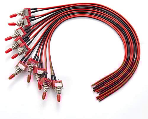 Donjon Interruttore a Levetta,10 pezzi 3 Pin 2 Position SPSTInterruttore ON/OFF con 20AWG fili pre-saldati,3V/5V/12V/24V/220V/240V toggle switch per luce,auto,attrezzature industriali,Red