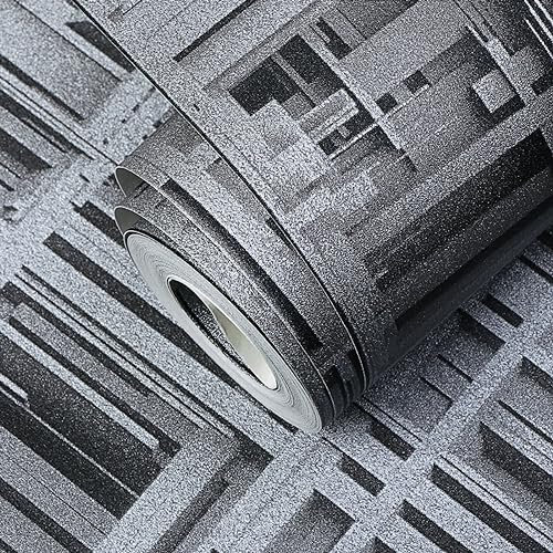 Nicht selbstklebende 3D Stereo Geometrie Abstrakte Heavy Metal Punk Industrie Stil Tapete Restaurant Grill Hintergrund Tapete (Schwarz)