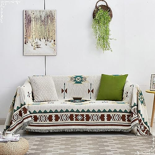Gualiy Sofa Bezug 90x150cm, Geometrisch Muster Ethnischer Stil Couch Überzug 1 Sitzer Sofabezug Waschbar Kaffee Grün Couchbezug für Wohnlandschaft