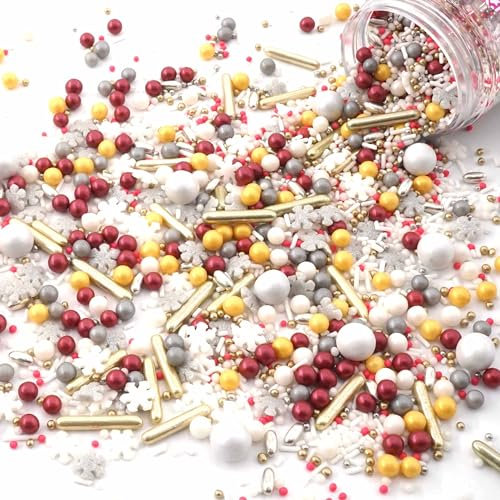 Streusel Weihnachten Feliz Navidad 90g weiss gelb bordeaux silber | STREUSEL GLÜCK | Weihnachtsstreusel Zuckerstreusel Sprinkles Christmas Tortendeko Plätzchen verzieren Kuchenstreusel
