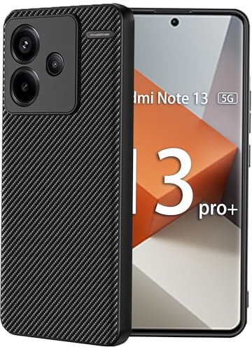 Effcotuo Funda para Xiaomi Redmi Note 13 Pro Plus/Pro+ 5G Cover Funda Fibra de Carbono Carcasa Protectora Antigolpes, Suave TPU Silicona Caso Anti-Choques Case Cover - Negro
