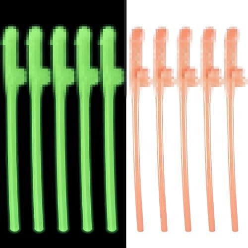 GROVL 10 Pcs (5 Skin Tint + 5 Glow-in-The-Dark) Hen Party Naughty Straws, Reusable for Bachelor Party Bar, Cocktail Night Novelty Party Accessories Bridal Gifts!